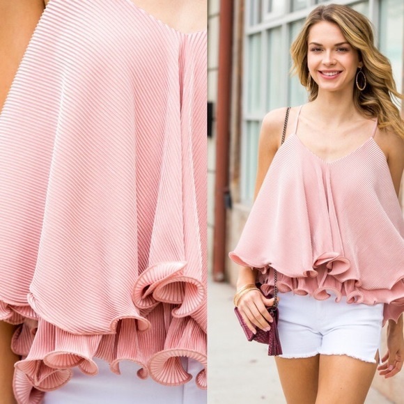 MELROSE TULIP Dusty Pink Ruffle Top-LAST ONE ☝️ - Picture 4 of 5